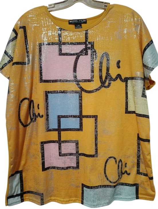 Michael Tyler Tops - L💛Michael Tyler Yellow Graphic Short Sleeve Tee with Pastel Blocks